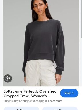 Perfectly Oversized Cropped Crew Sweater - Charcoal